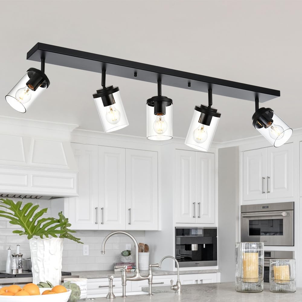 Bathroom Light Fixtures Black 5 Light Track Lighting Kit Modern Kitchen Semi Flush Mount Ceiling Spot Lights Fixture Ind