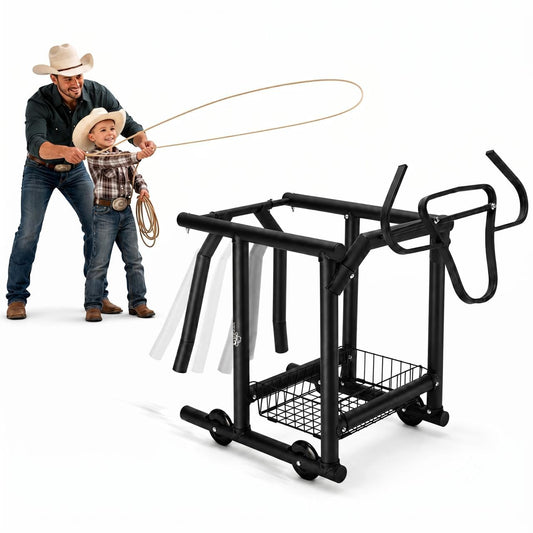 Rolling Roping Dummy for Kids and Adults, Heading and Heeling Dummy with Galvanized Steel Steer Head, Mobile Calf Practice On Wheels for Steer Roping Beginners | Helps beginners and young riders practice roping skills safely and easily
