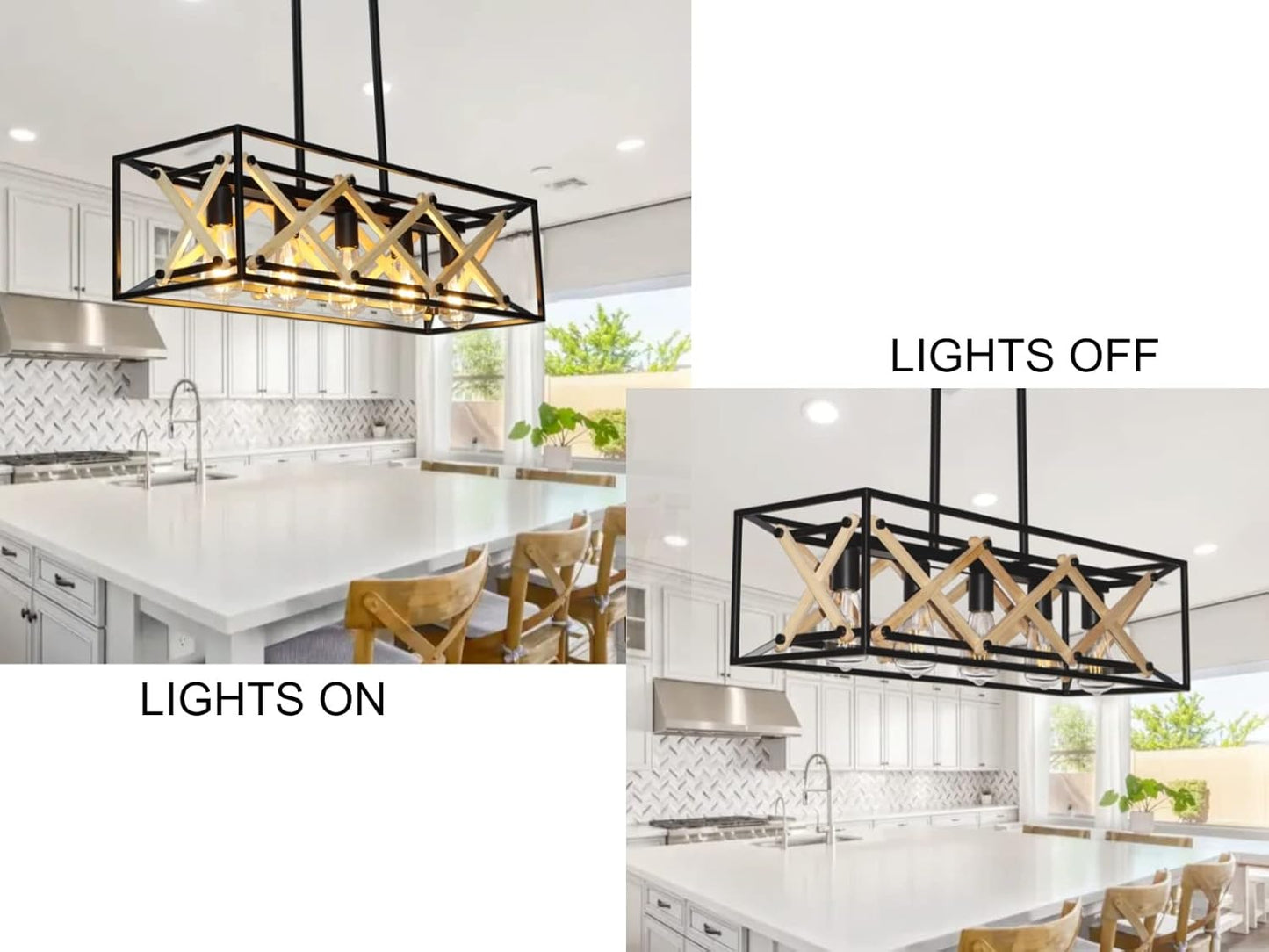 Goozegg Island Light Fixture Chandelier Pendant Lighting, Rectangular Industrial Vintage Rustic 5-Lights Farmhouse Kitchen Dining Room Ceiling Light