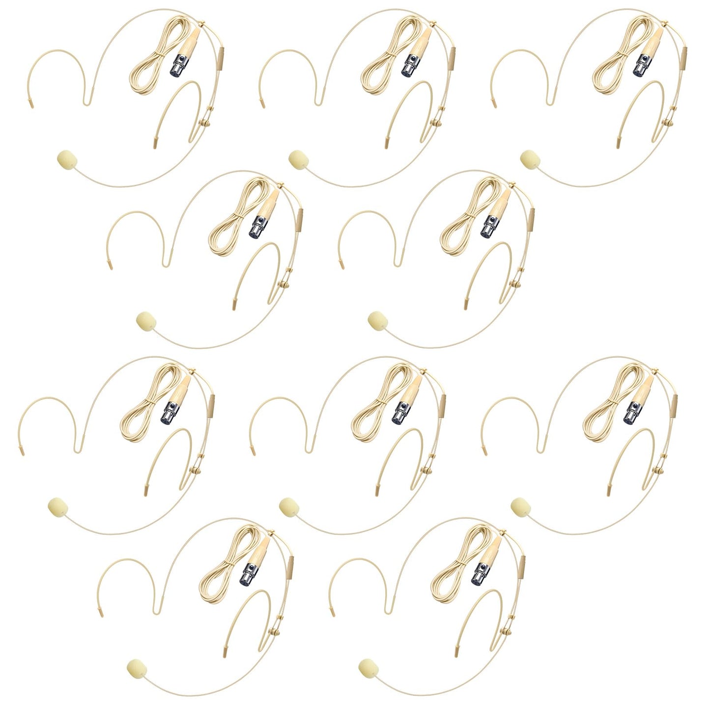 10 Pack Headset/Headworn Microphone Double Over Ear Earset Micophone for Singing Hands-Free Head Hanging Condenser Omnidirectional Mic for Shure,4 Pin Mini XLR,1.5M Cable,Windscreen