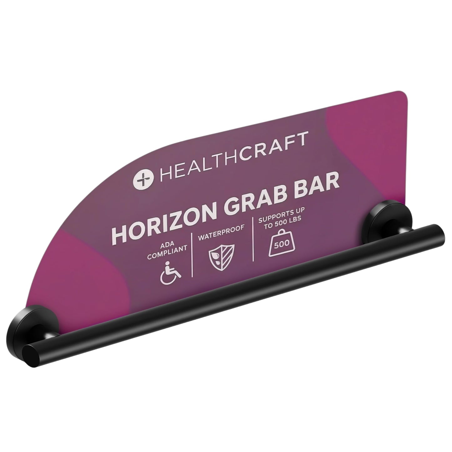 HEALTHCRAFT 24" Horizon Grab Bar, ADA Compliant Bathroom Safety Bar, Stainless Steel Shower Handle, 500 lb Support, Modern Bathroom Rail for Shower, Tub & Toilet Wall (1, Matte Black, 24 Inch) Matte Black 24 Inch 1