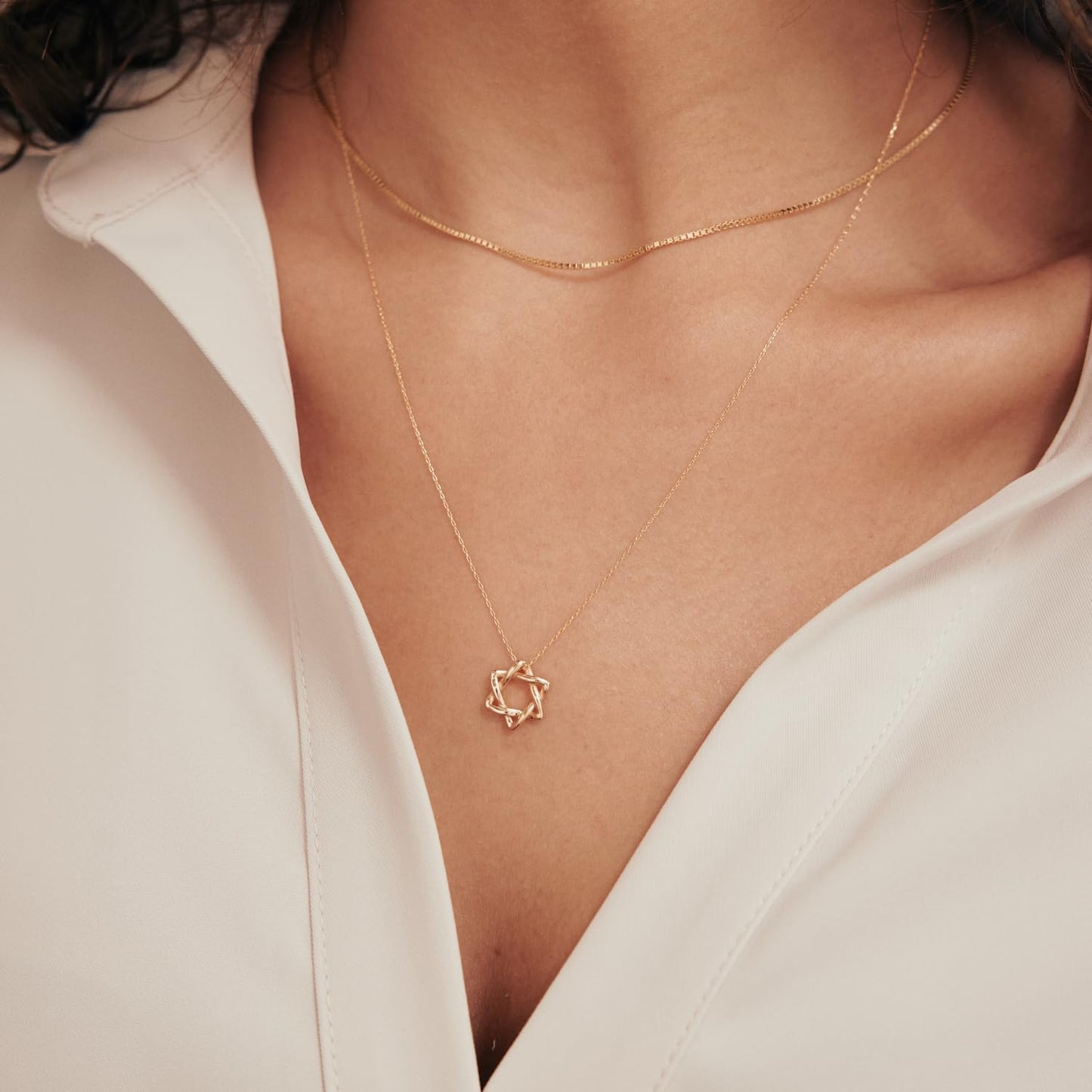 Gelin Dainty Interlocking Star of David Necklace for Women in 10K Solid Gold, 18 Inch Chain