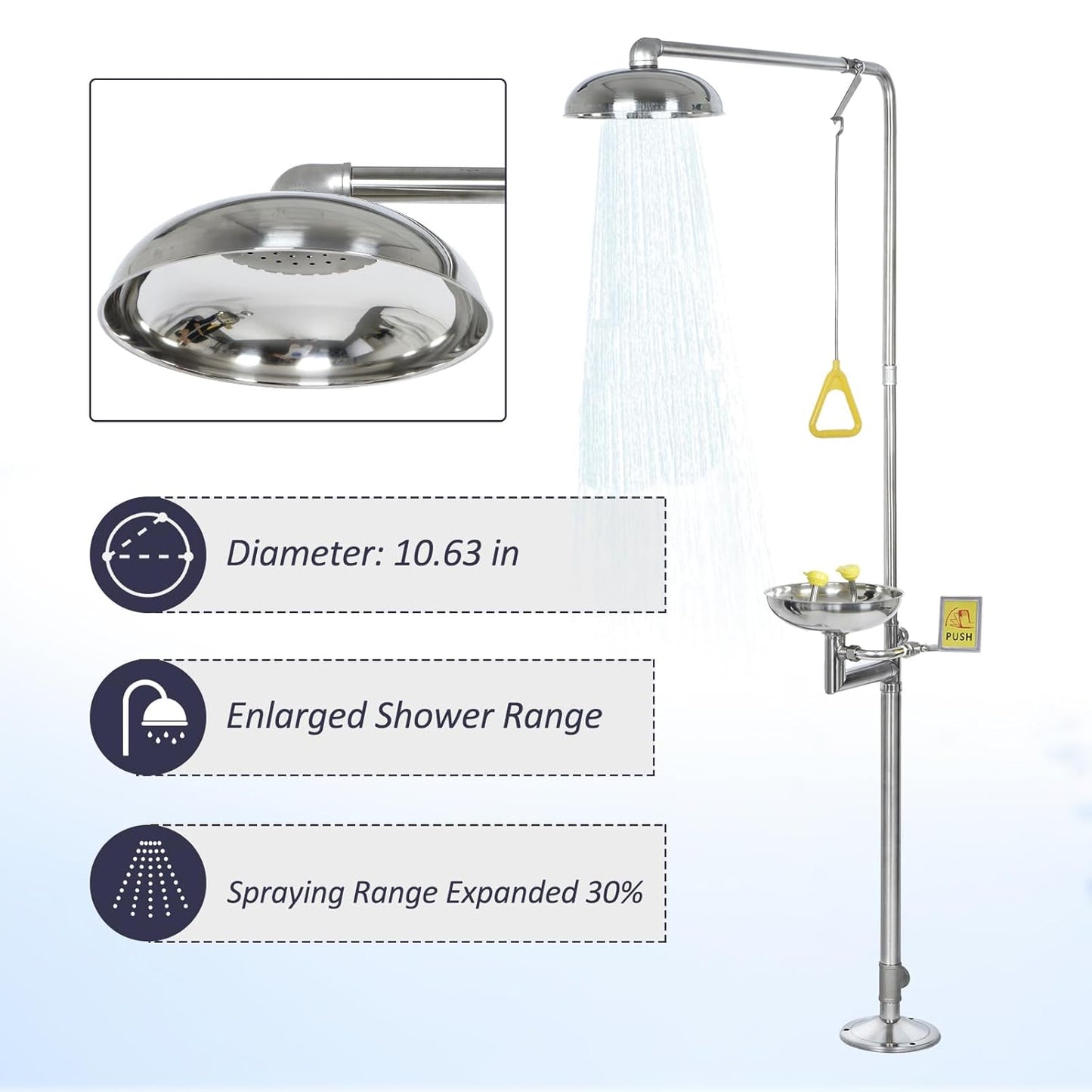 Combination Eye Wash Shower Station OSHA Approved SS304 Safety Shower with Eyewash