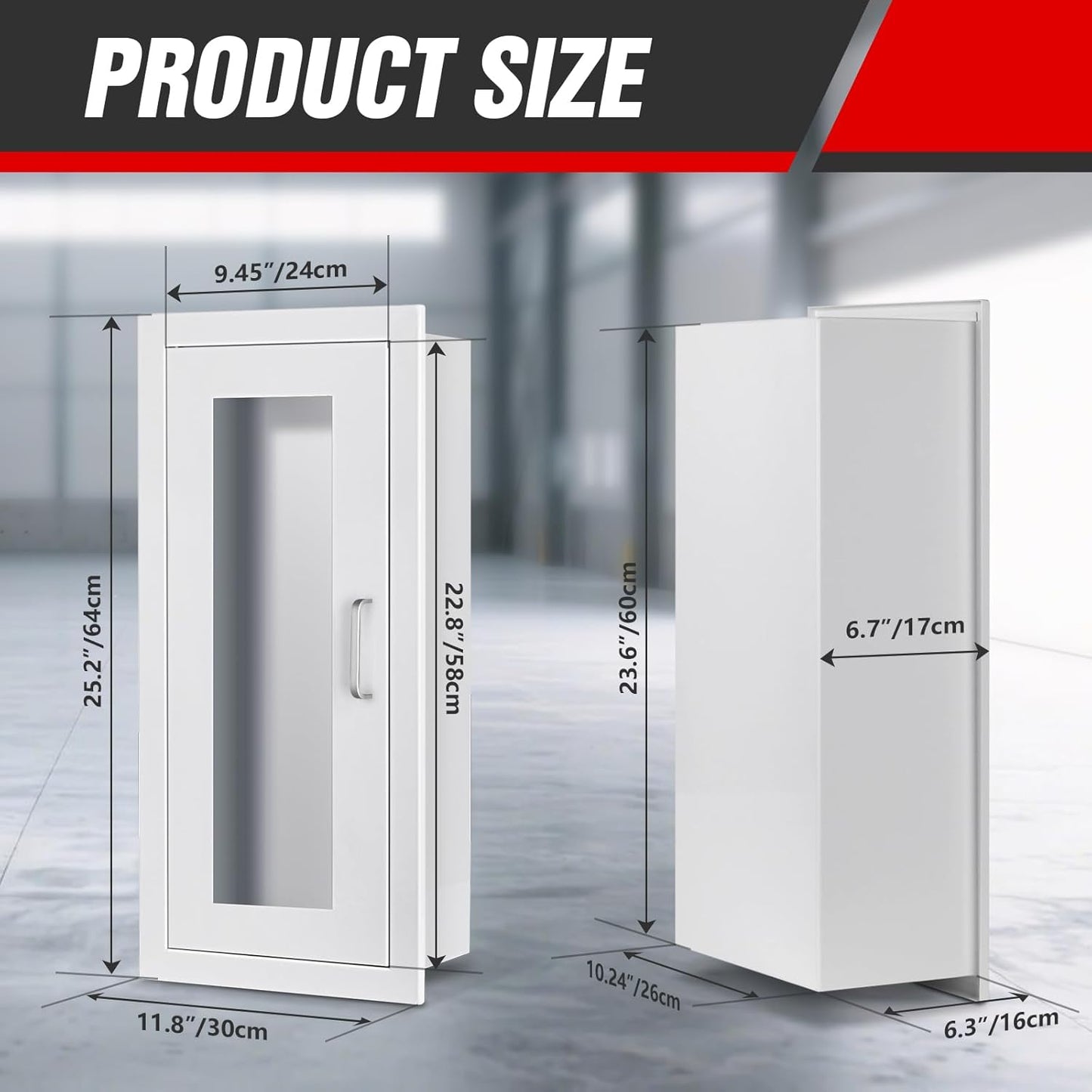 Semi Recessed Fire Extinguisher Cabinet for 5-12 pounds Extinguisher, White Steel Fire Extinguisher Mount with Magnetic Door & Handle for Indoor Outdoor, Wall Cabinet with Full Clear Acrylic Door