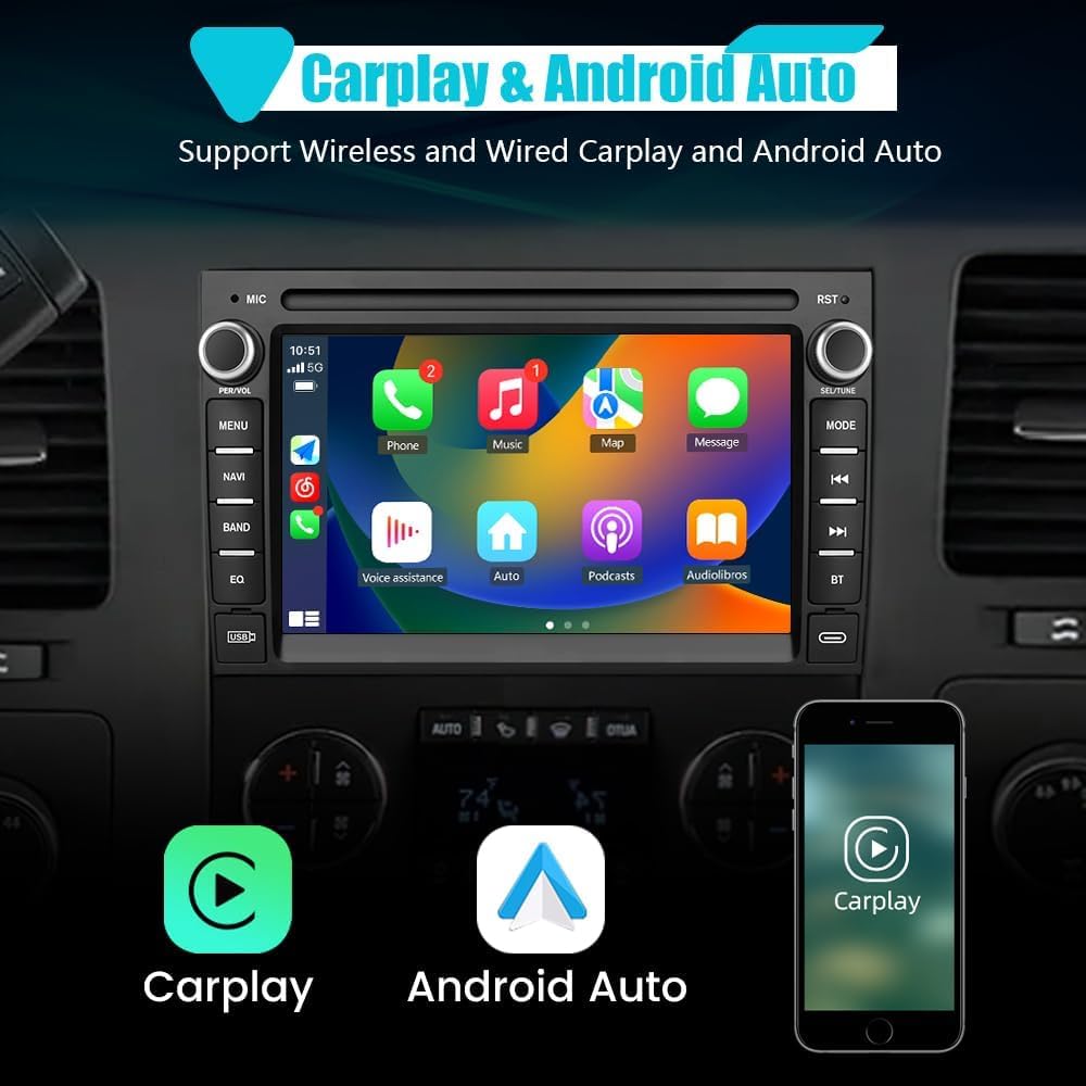 AWESAFE Car Stereo for Chevrolet Silverado Tahoe GMC Sierra Yukon 2007-2013, Android 7 Inch Touch Screen Silverado Radio with CarPlay Android Auto Bluetooth GPS AM FM - Camera Included 2GB+32GB with backup camera
