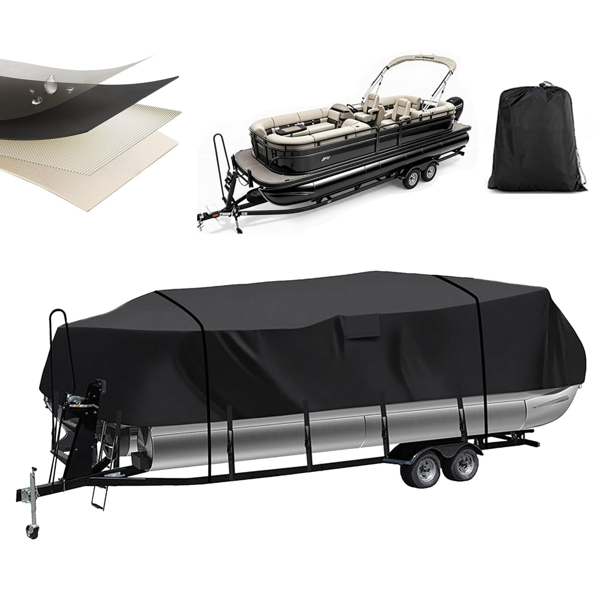Pontoon Boat Cover 21-24 ft 102" Max Beam, Heavy-Duty 900D Oxford with 10000PA Waterproof & UV Protection Pontoon Cover, 12 Adjustable Straps & 2 Long Tie-Downs for Boat Cover