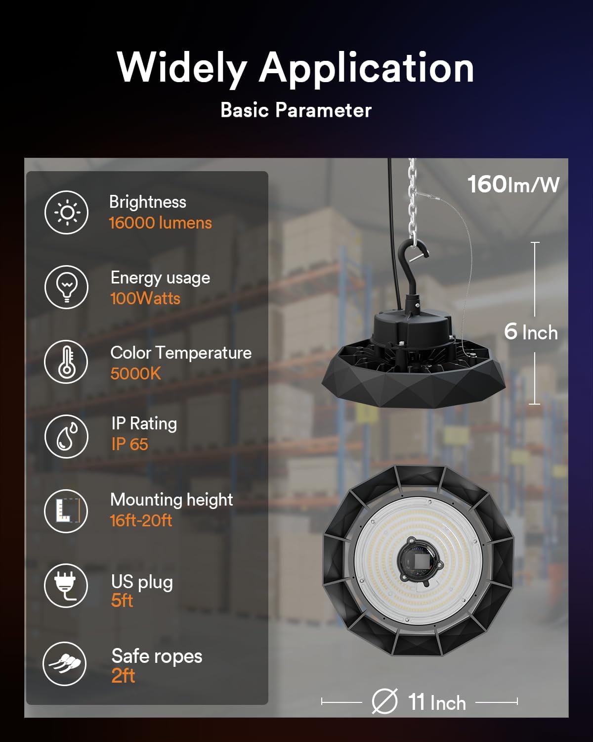 Lumary 160lm/W UFO LED High Bay Light 100W with Motion Sensor, 16000LM Brightness Dimmable 5000K Daylight, Led Shop Lights for Garage Workshop