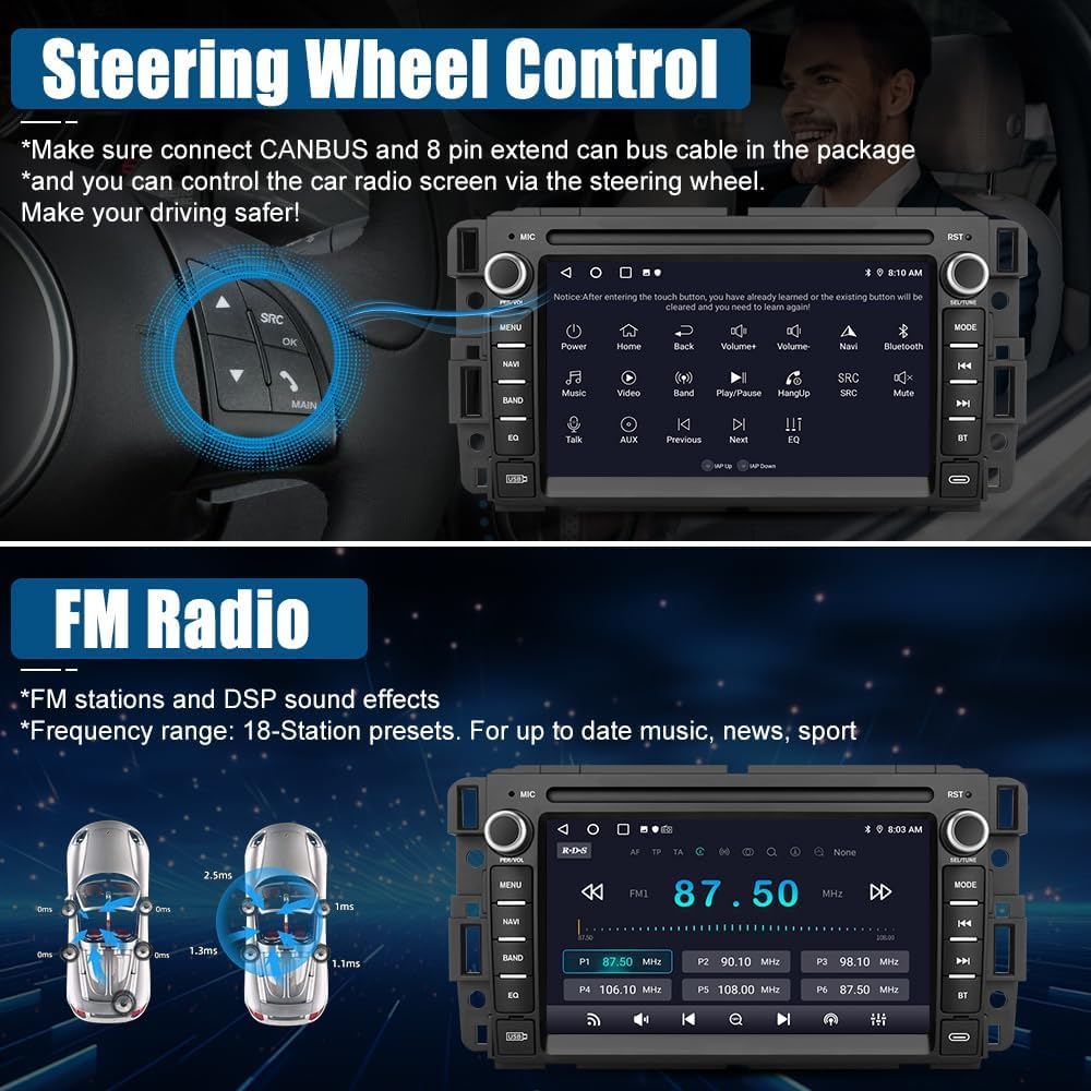 AWESAFE【2+64GB】 Android Car Stereo for Chevy Silverado GMC Sierra Yukon 2007-2013, 7 INCH Touch Screen Silverado Radio Replacement with GPS Navigation CarPlay Android Auto Multimedia Video Player