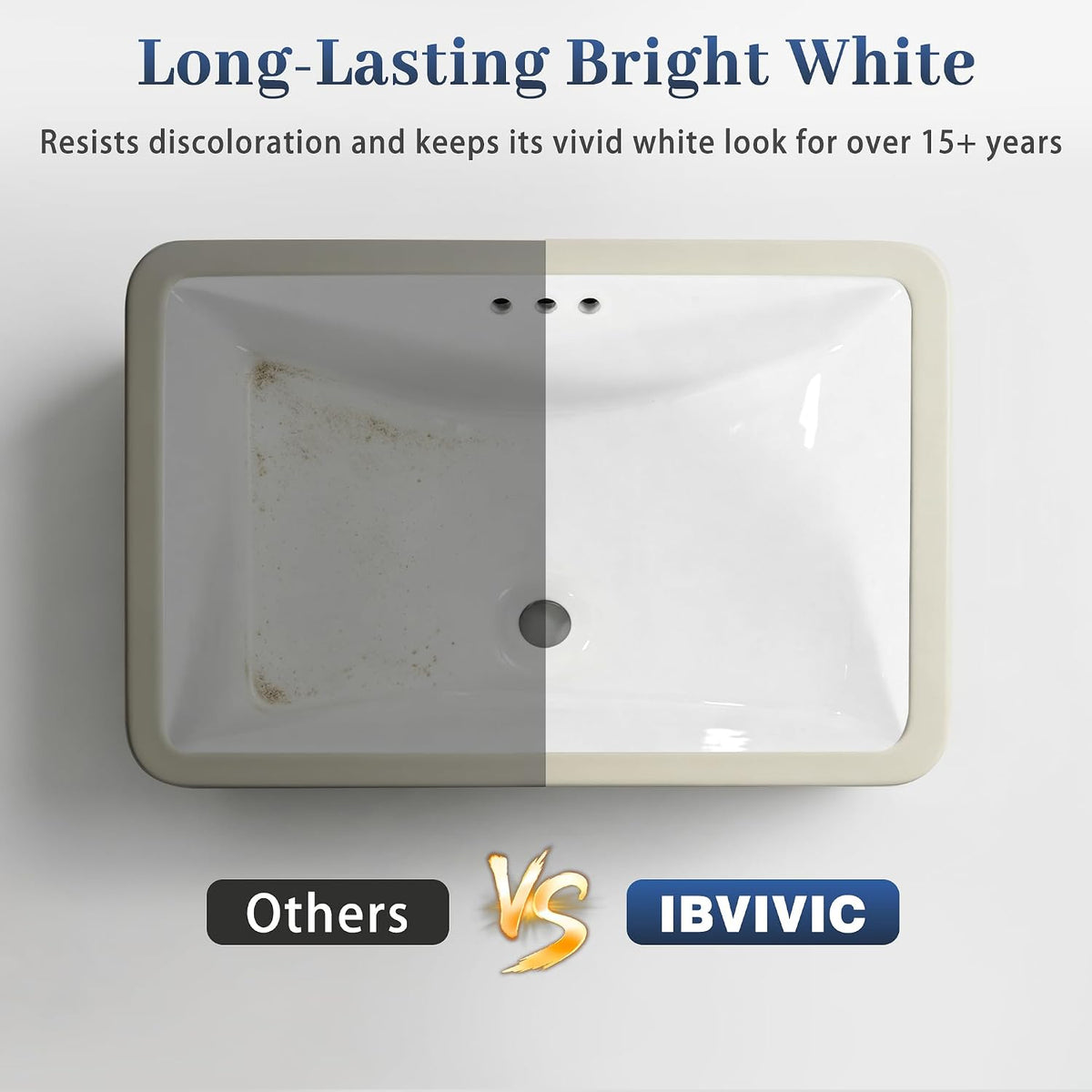 IBVIVIC Undermount Bathroom Sink, 21.1x14.7 Inch White Rectangle Porcelain Ceramic Vessel Sink, Deep Basin with Overflow - Under Counter Lavatory Vanity Sink for Home & Hotel 21.1*14.7Inch