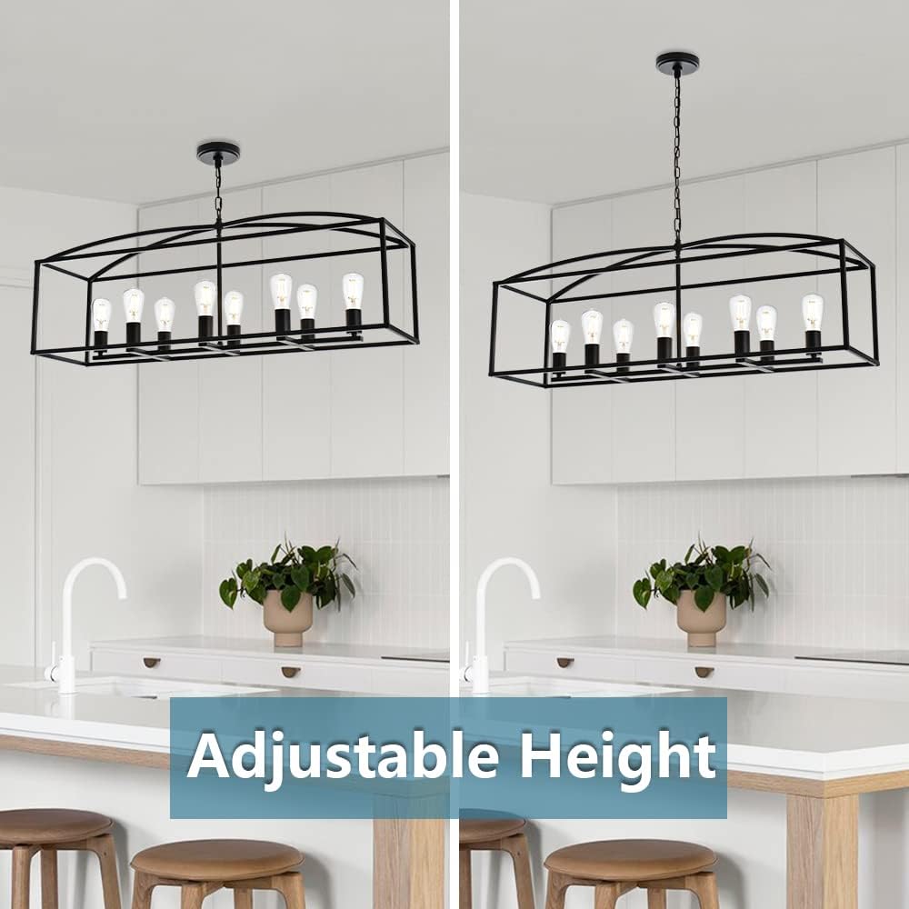 MELUXEM Kitchen Island Lighting 8 Light Farmhouse Chandelier Dining Room Light Fixture Black Modern Industrial Hanging Lighting for Kitchen Hallway