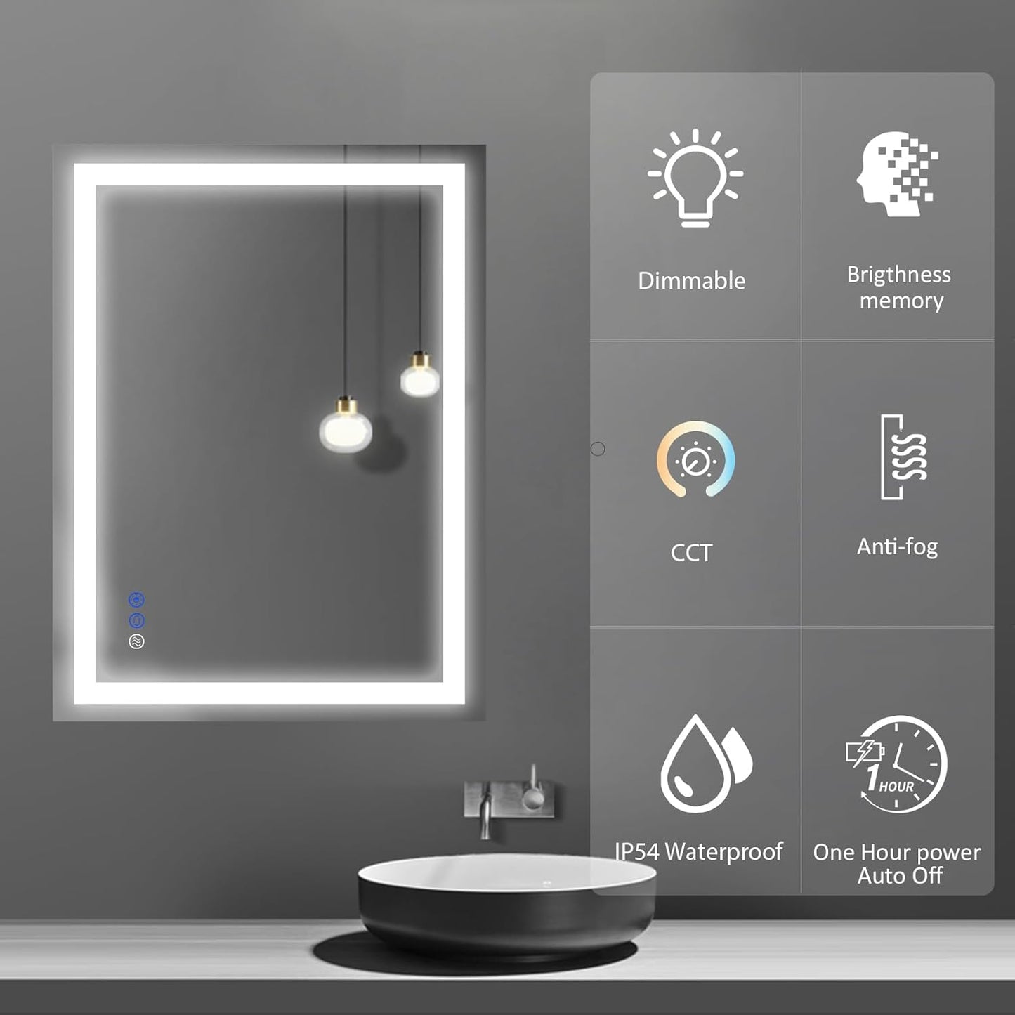 36x28 inch LED Mirror, Bathroom Vanity Mirror with Light, Wall Mounted Vanity for Bathroom Makeup, Stepless Dimmable and Color.