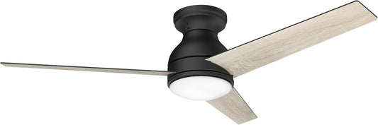 Inlight 52'' Indoor & Outdoor Ceiling Fan with LED Light and Remote Control, Home Decor, Black, Reversible AC Motor, 3 Plywood Blades Low Profile