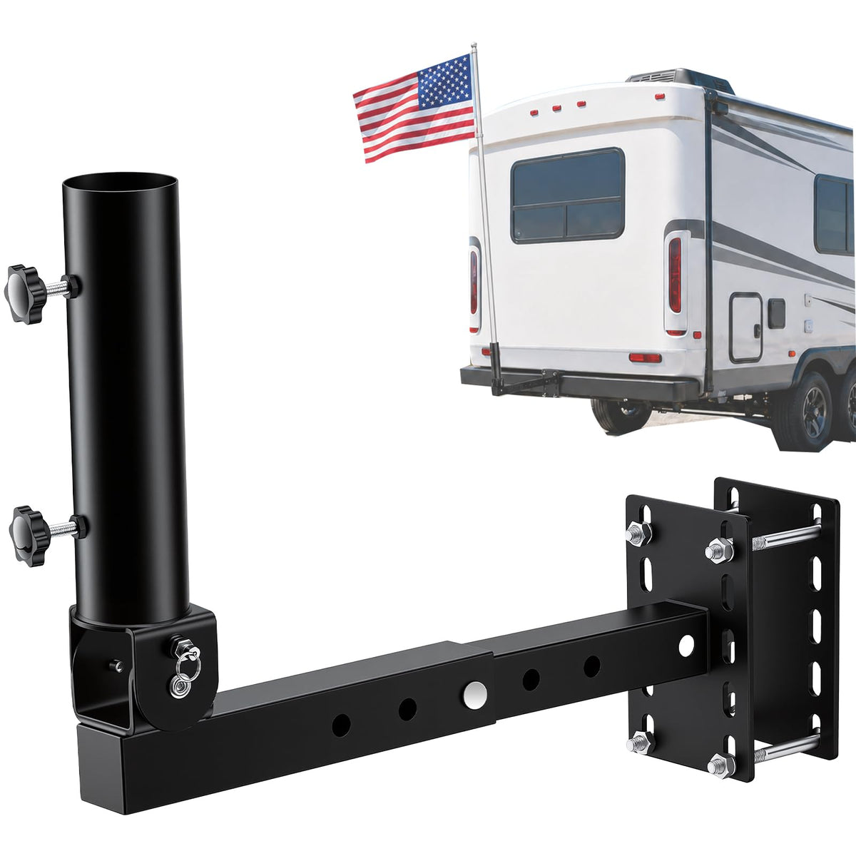 RV Flag Pole Mount, 180° Adjustable Angle Folding RV Flagpole Holder for Trailer Bumper, 2" Hitch Receiver, Heavy Duty Starlink Bumper Mount for Starlink Gen 3/Gen 2/Mini