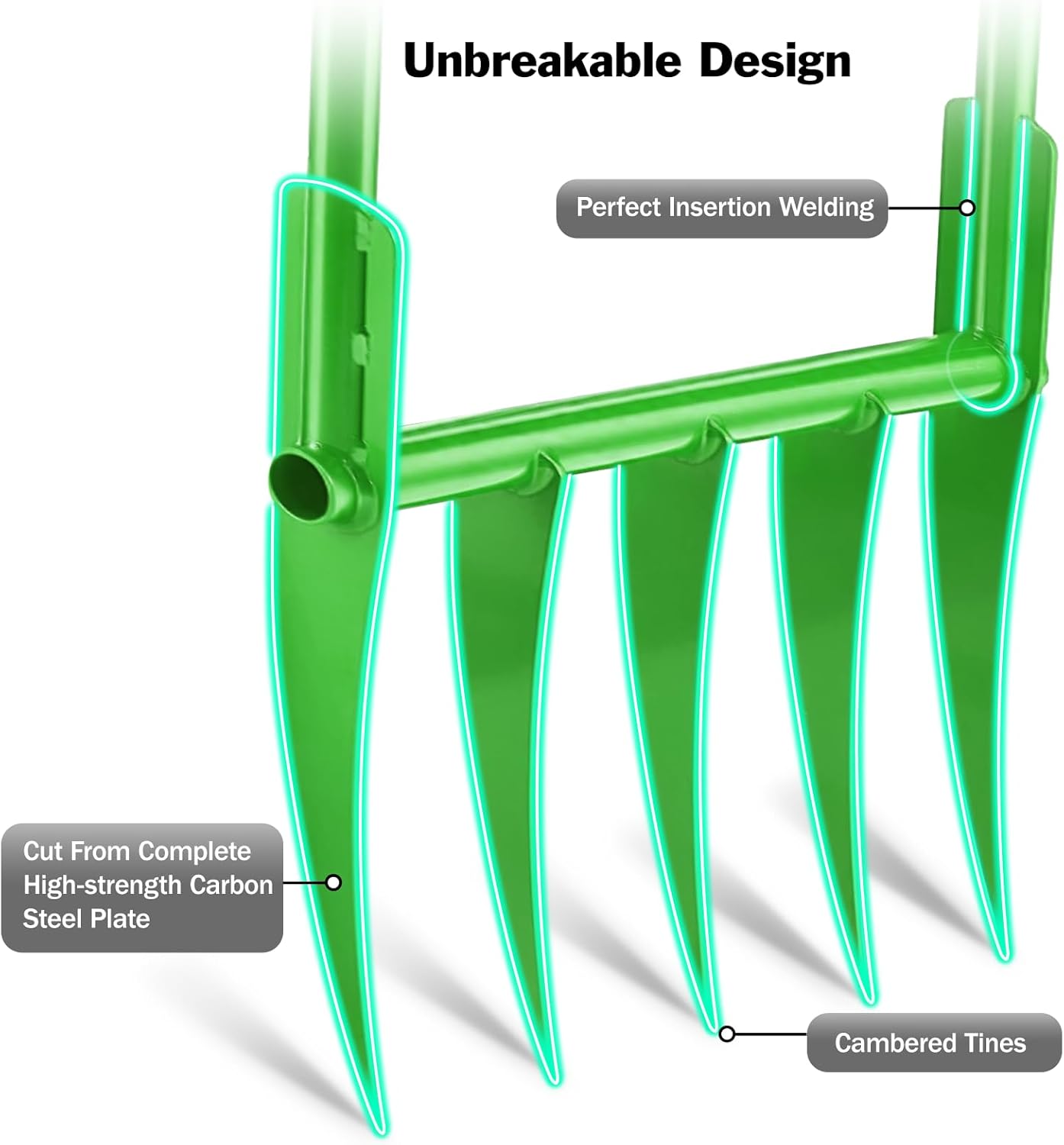 5 Tines All Steel Broadfork, 19" Broad Fork Garden Tool Heavy-Duty Digging Pitchfork, Non-Slip Grips & Detachable Design for Gardening, Farm Cultivation, and Soil Loosenin