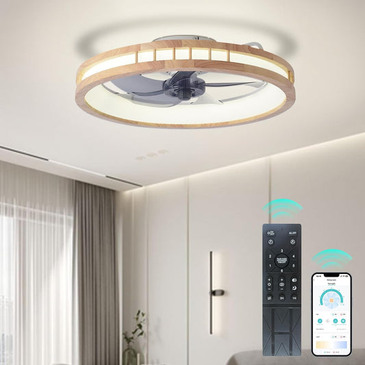 Ceiling Fans with Lights - 20-inch Modern Hollow Wood Carving Ceiling Fan with Light, 3 Color Dimmable LED, 6-Speed R