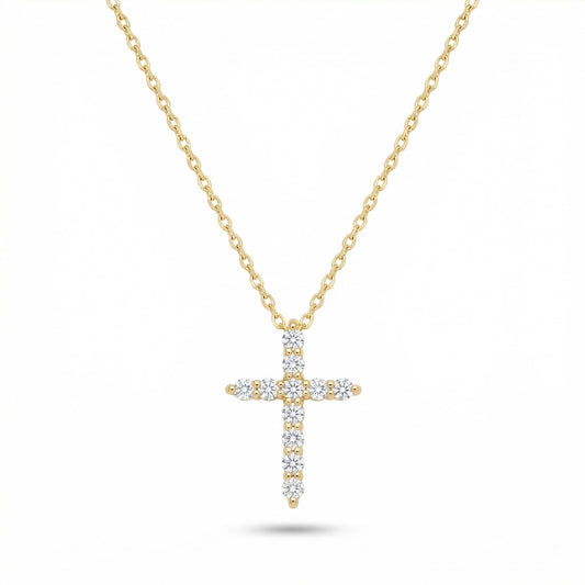 Diamond Cross Necklace 18k Gold Plated Sterling Silver 0.15 ctw Stones