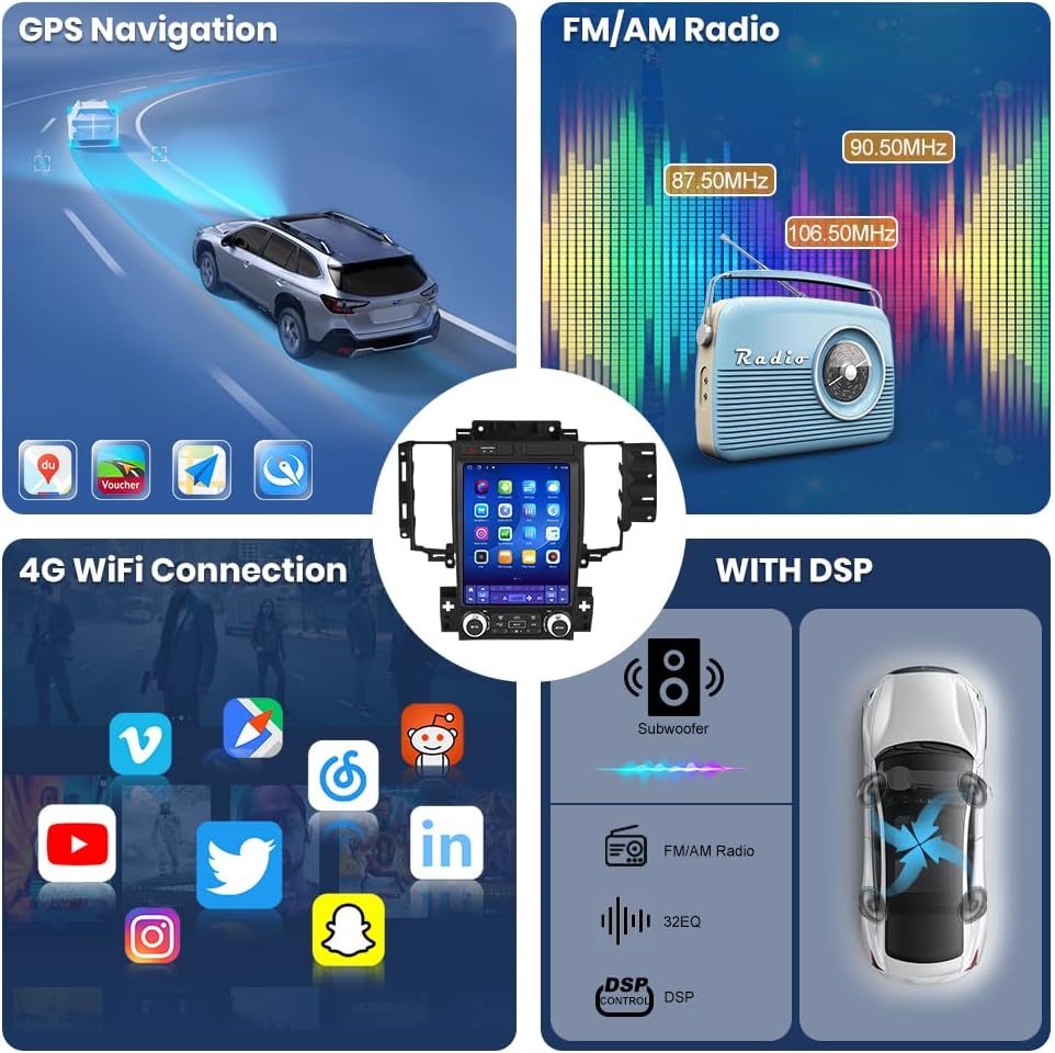 Android 13 Car Radio for Ford Taurus 2012 2013 2014, 12.1 Inch Touch Stereo with Wireless CarPlay & Android Auto, SWC, DSP, GPS,Bluetooth, WiFi, AM,FM [4+64G]