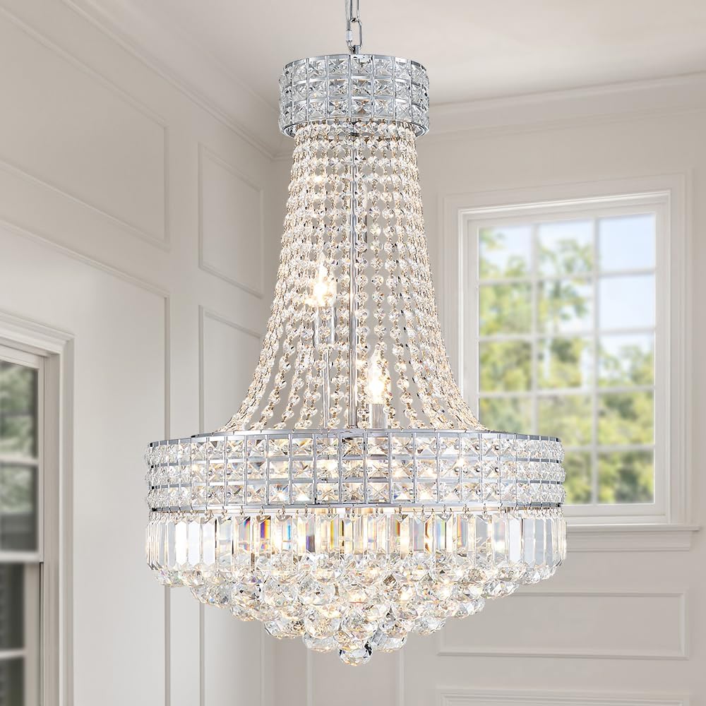 LIZZTREE Modern Empire Style K9 Crystal Chandeliers Light - D19.6 inch, 12 Lights Ceiling Haning Chandelier, Pendant Lighting for Living Room, Dining