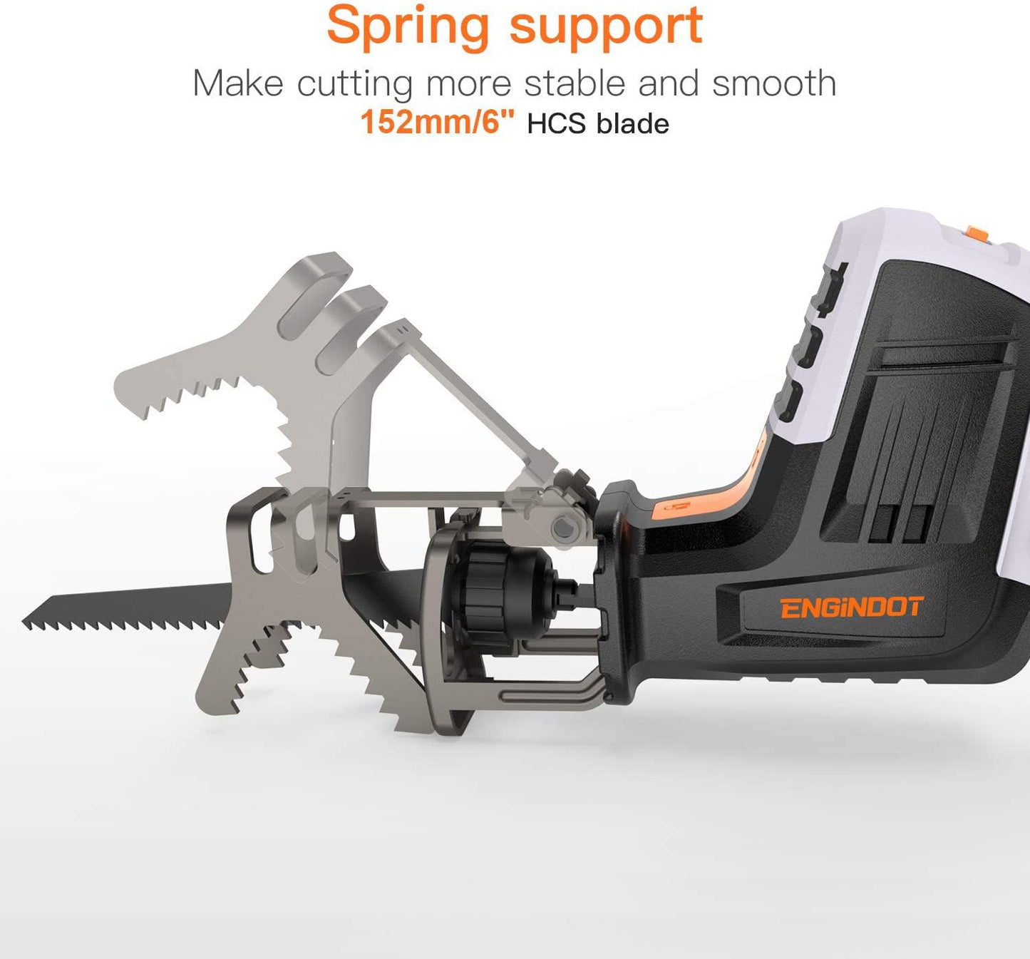 ENGINDOT 12V Cordless Reciprocating Saw with Clamping Jaw, One-Handed, Battery Indicator, Step-less Variable Speed, 1.5A Lithium-Ion Battery, 1 Hour