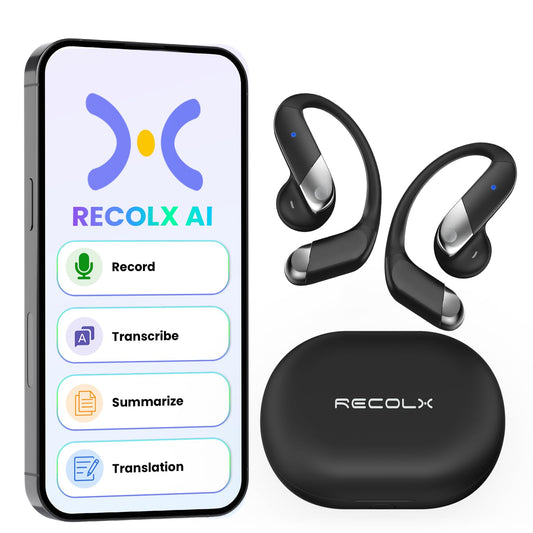 Recolx GPT5.6 AI Voice Recorder, Recording Note Taking Earbuds with APP