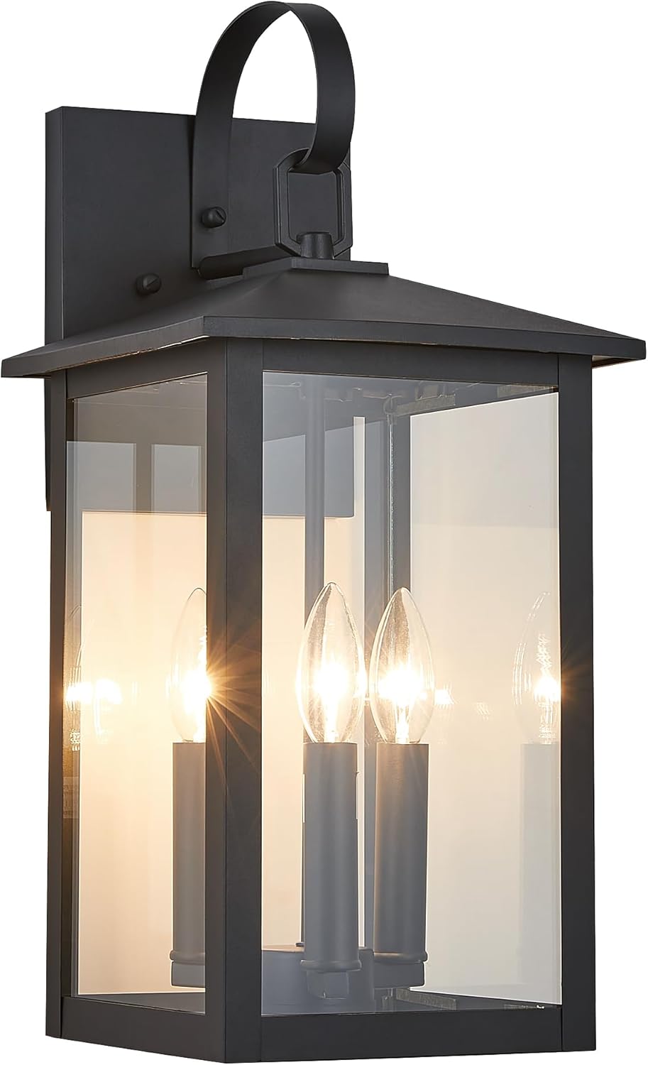 3-Light 9 inches Wide 20.5 inches High Large Wall Lantern Light with Black Finish and Clear Glass (slight ding to left back top of frame, barely