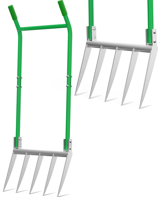 VASALAID Broadfork 5-Tine Broad Fork for Gardening Ergonomic | Heavy Duty Broadfork Tool for Gardening Cultivating Farm Garden Digging Crushing Aerate Soil (Patent Pending) Green