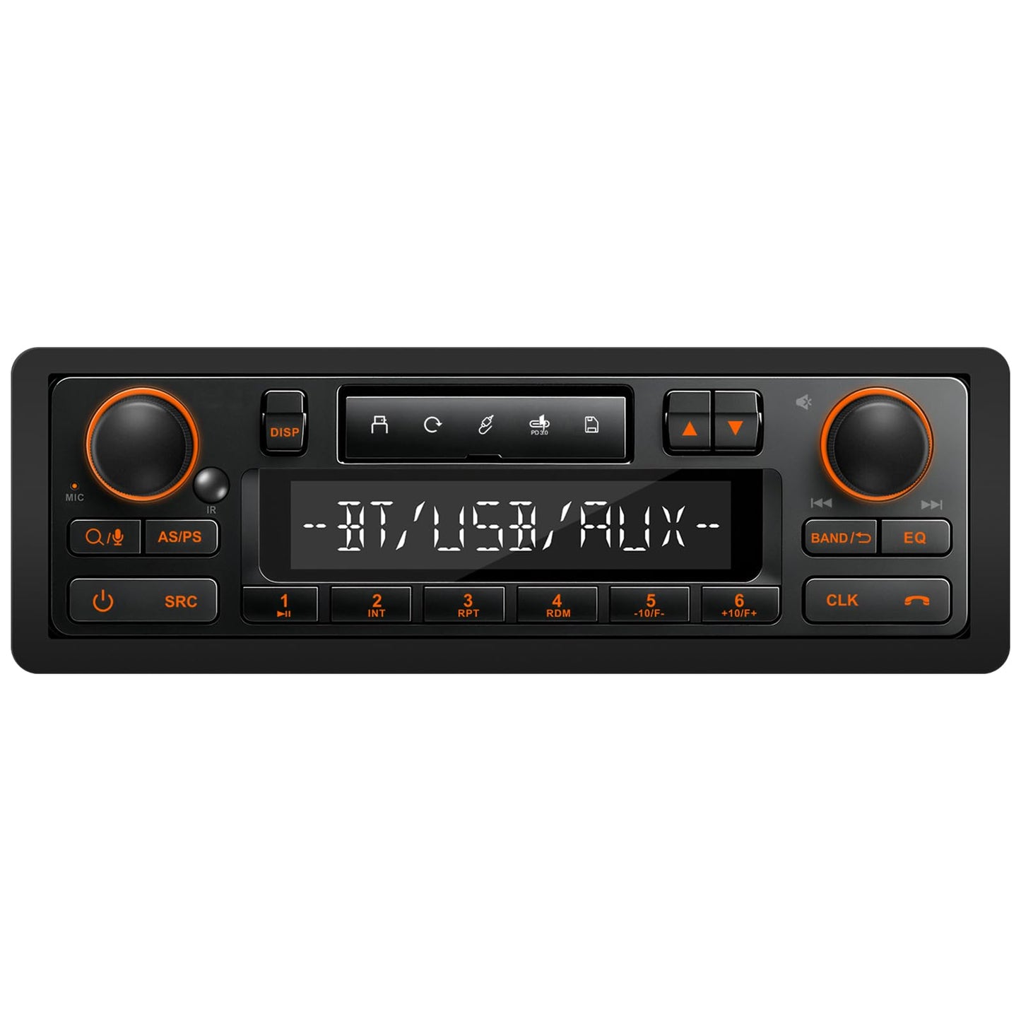 Single Din Retro Bluetooth Radio: European Style Stereo for Classic Cars | HD LCD Display FM AM USB SD AUX-In Type-C Charge Preset EQ 4-CHN Outputs Black
