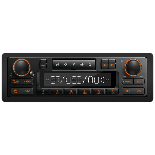 Single Din Retro Bluetooth Radio: European Style Stereo for Classic Cars | HD LCD Display FM AM USB SD AUX-In Type-C Charge Preset EQ 4-CHN Outputs Black