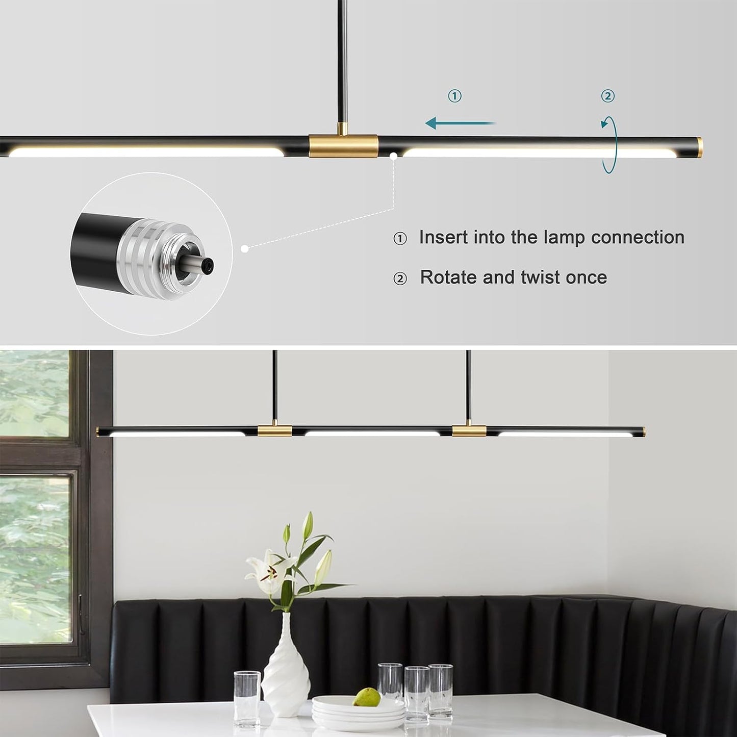 52' LED Chandelier Linear Pendant Light, 21W Dimmable LED Linear Pendant Light Fixtures Island Light for Kitchen Dining Room Living Room Study Office