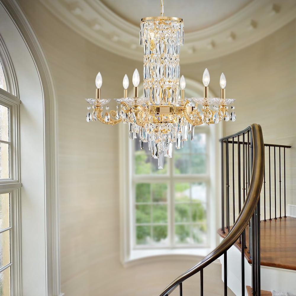 Gold Crystal Contemporary Chandelier Foyer Entryway Lighting, 11-Lights Luxury Chandeliers Modern