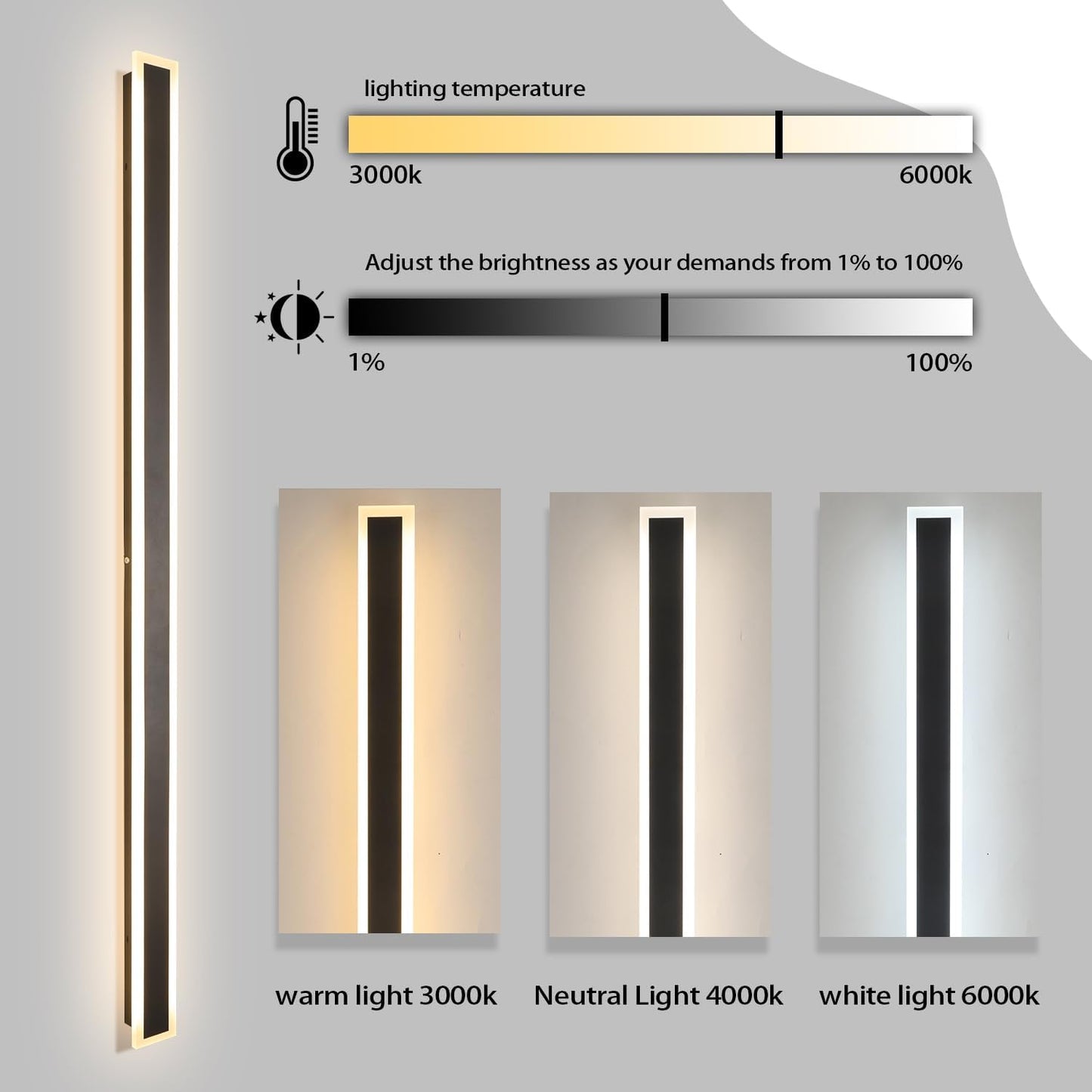 SMINGYINGZ Outdoor Wall Lights, 2 Pack 59.05 inch LED Dimmable Outdoor Sconces Wall Lighting, Modern Exterior Lights for House, IP65 Waterproof