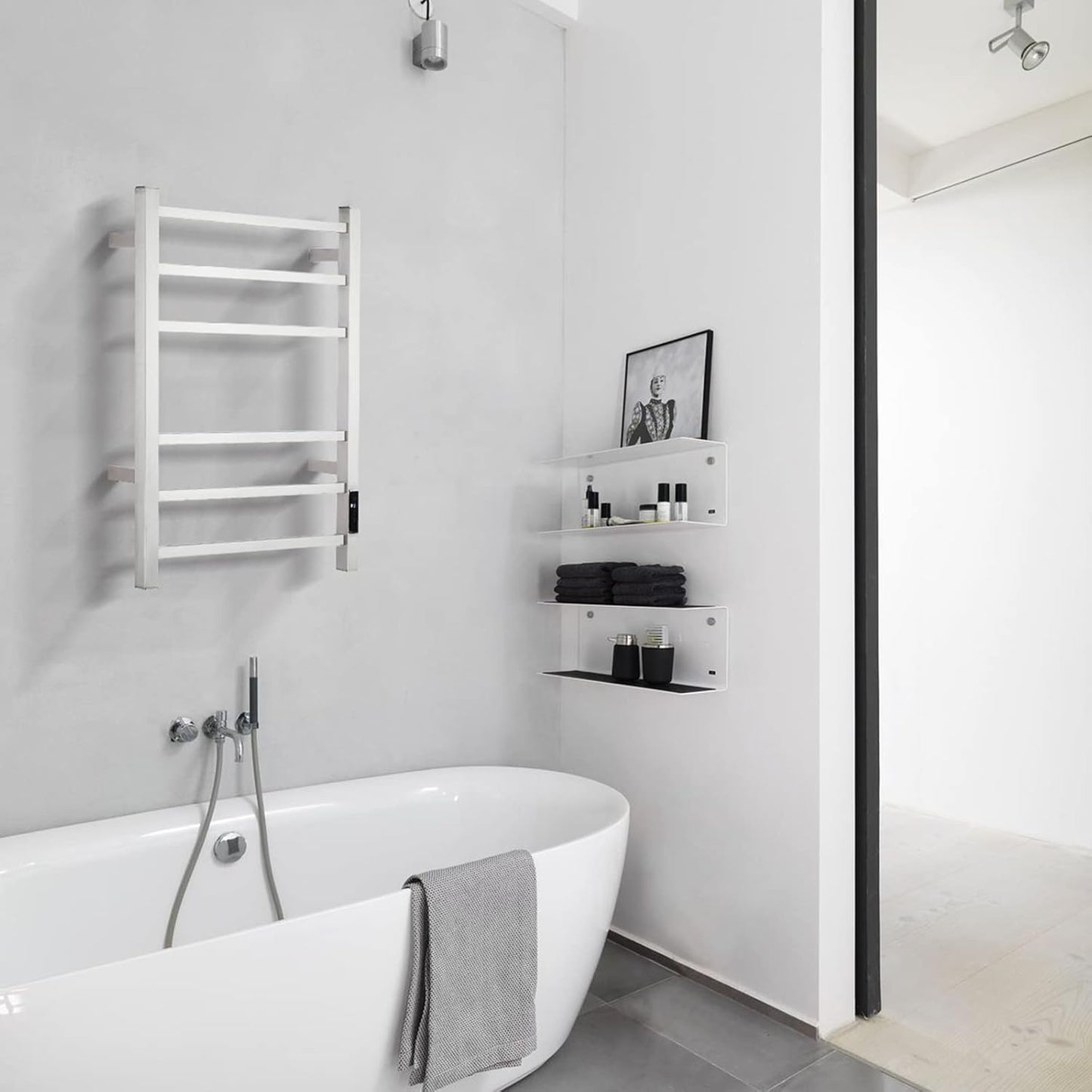Electric Towel Warmer - Wall Mounted Bathroom Heated Towel Rack, Plug-in Design & Brushed Stainless Steel Finish (Square Brushed with Timer ETW13CS, 6 Bar) Brushed With Timer 6 Bar