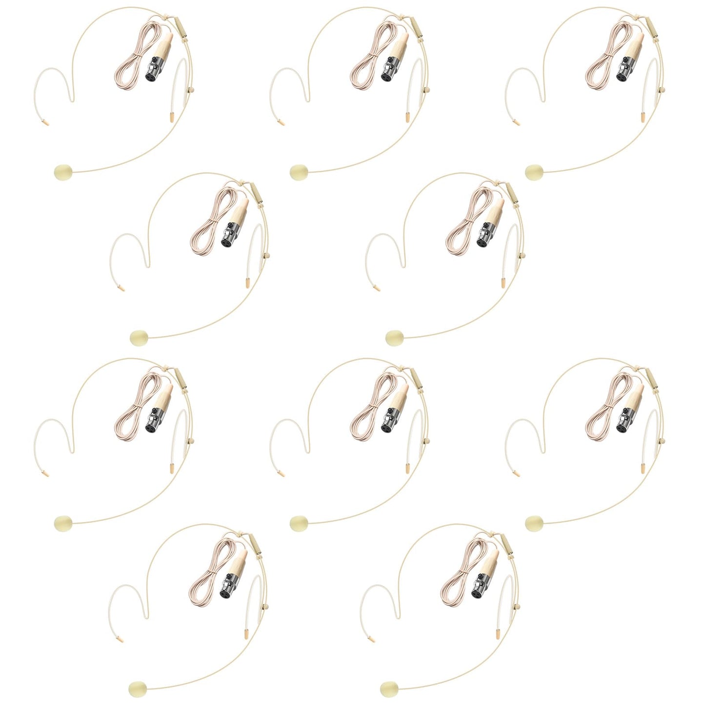10 Pack Double Earset Headset Microphone Mini XLR Mic 3 Pin TA3F Plug Headworn Over Ear Hanging Condenser Mic in Ear Back Electric Microphone for AKG Samson,Windscreen