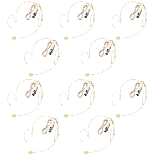 10 Pack Double Earset Headset Microphone Mini XLR Mic 3 Pin TA3F Plug Headworn Over Ear Hanging Condenser Mic in Ear Back Electric Microphone for AKG Samson,Windscreen