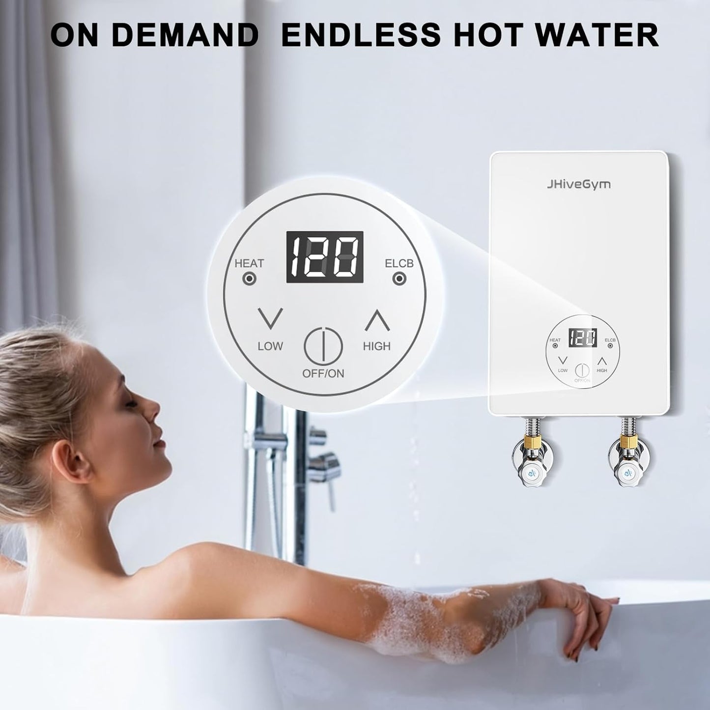 4500W 110V Tankless Electric Water Heater, with Digital Display, Frequency Conversion Instant Hot Water; Requires 45A breaker