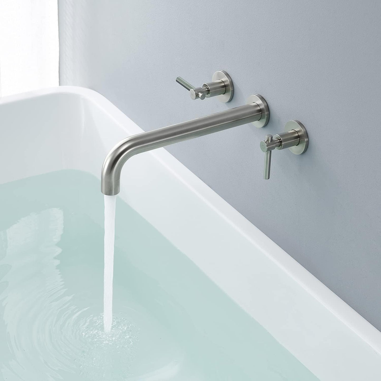 Wowkk Tub Filler Wall Mount Tub Faucet Brushed Nickel Brass Bathroom Bathtub Faucets with 2 Handles (Brushed Nickel)