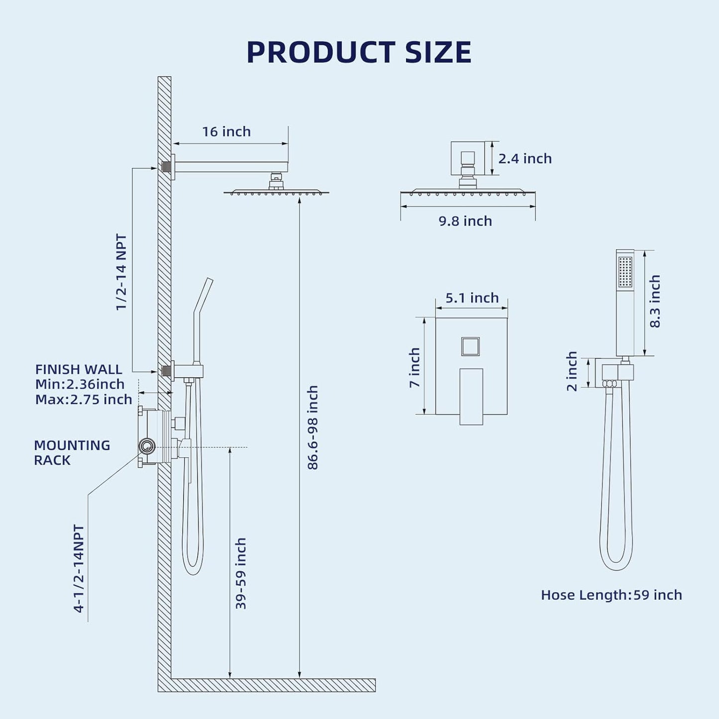 Shower System, GAJINA Shower Faucet Set Rain Shower System with High Pressure 10 Inch Rain Shower Head with Handheld Sprayer, Wall Mounted Bathroom