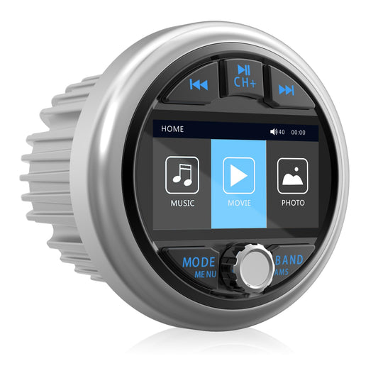 Bluetooth Marine Gauge Stereo System: Waterproof Boat Radio Receiver - 2.8 Inch LCD Display Digital Multimedia MP5 Player AM FM USB AUX Subwoofer 200 Watts Output 2.8 Inch Marine Radio
