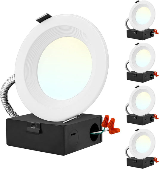 LUXRITE 4 Inch Commercial LED Recessed Light with J-Box, 9/12/15W, 3 Color Selectable 3000K-5000K, 810/1080/1350 Lumens, 0-10V Dimmable, 120-277V,