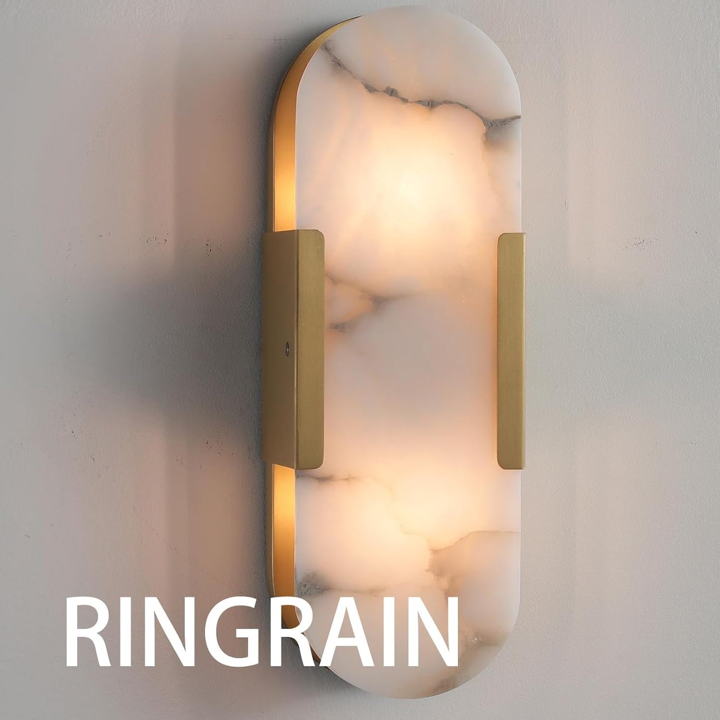 RINGRAIN Brass Wall Sconces, Natural Alabaster Wall Light Fixtures,Gold Vanity Light Fixtures for Bathroom, Bedside Wall Lamp Perfect for