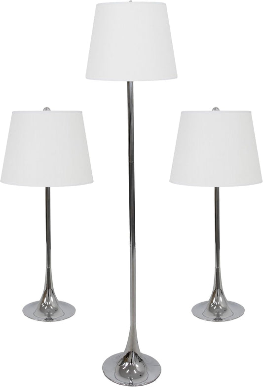 3-Piece Floor and Table Lamp Set - Matching Indoor Metal Lamp Set of 3 - Plug-in Electric - Bulb Inc