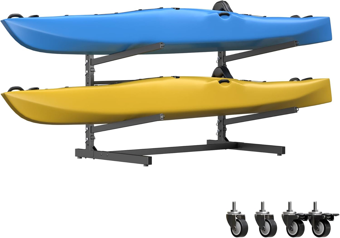 Kayak Storage Rack, Freestanding Kayak Stand with Wheels, Heavy Duty Kayak Holder, Adjustable Canoes and Surfboards