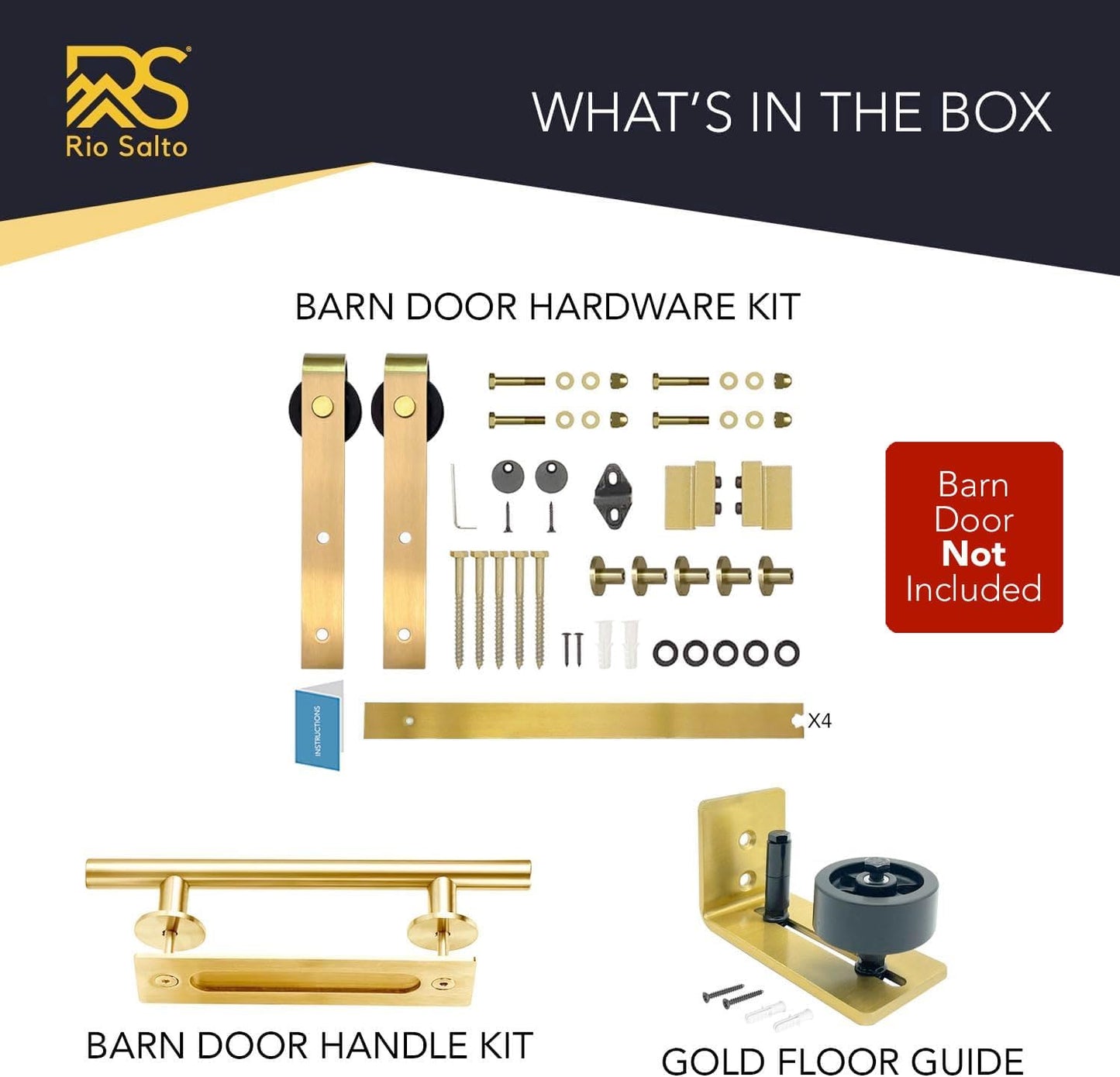 Barn Door Complete Hardware Kit 6.6 ft Sliding Door Hardware, Modern Barn Door Hardware Kit, Interior Gold Barn Door Handle, Gold Floor Guide