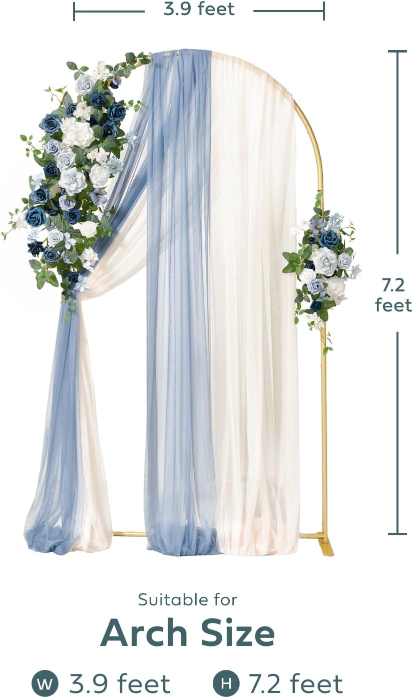 Ling's Moments Wedding Arch w/ Flowers, 7.2ft & 6ft Set of 2 Metal Arches (Dusty Blue, Navy)