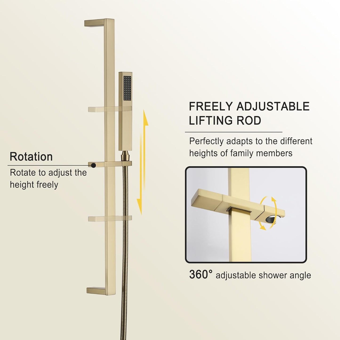 CASAINC Thermostatic Shower System 10 Inch Brushed Gold Rainfall Shower Head with Handheld Wall Mounted Shower Kit