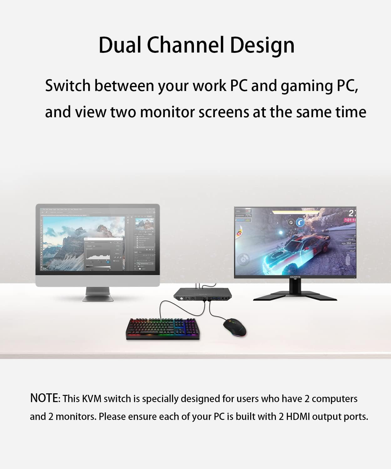 Boost Your Workstation with AV Access KVM Switch Dual Monitor: 4K@60Hz, 2K@144Hz, 1080P@240Hz - Simplify Multi-Computer Control, USB 3.0 Connectivity,