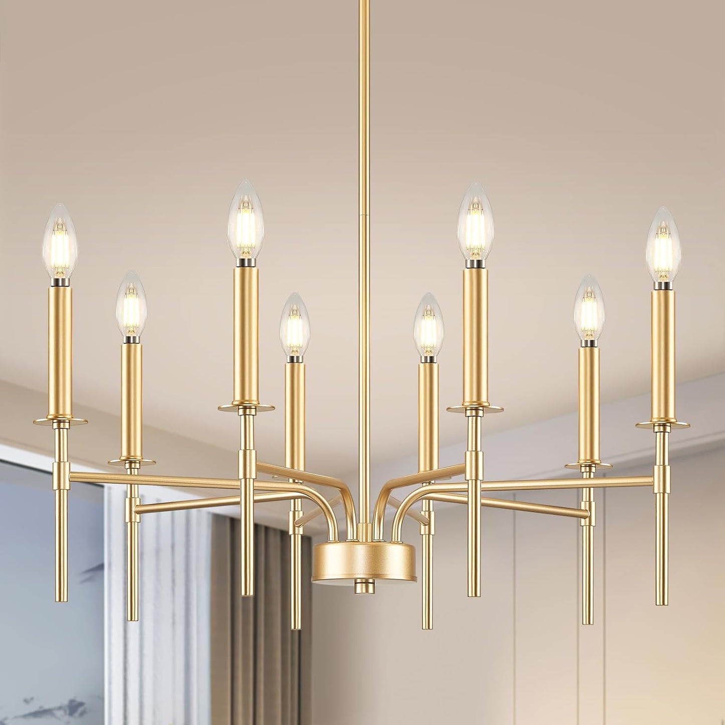 ZUYURT 8 Light Modern Gold Chandelier,Dining Room Chandelier Light Fixture Over Table,Iron Candle Ceiling Chandelier Lighting Fixtures for Kitchen