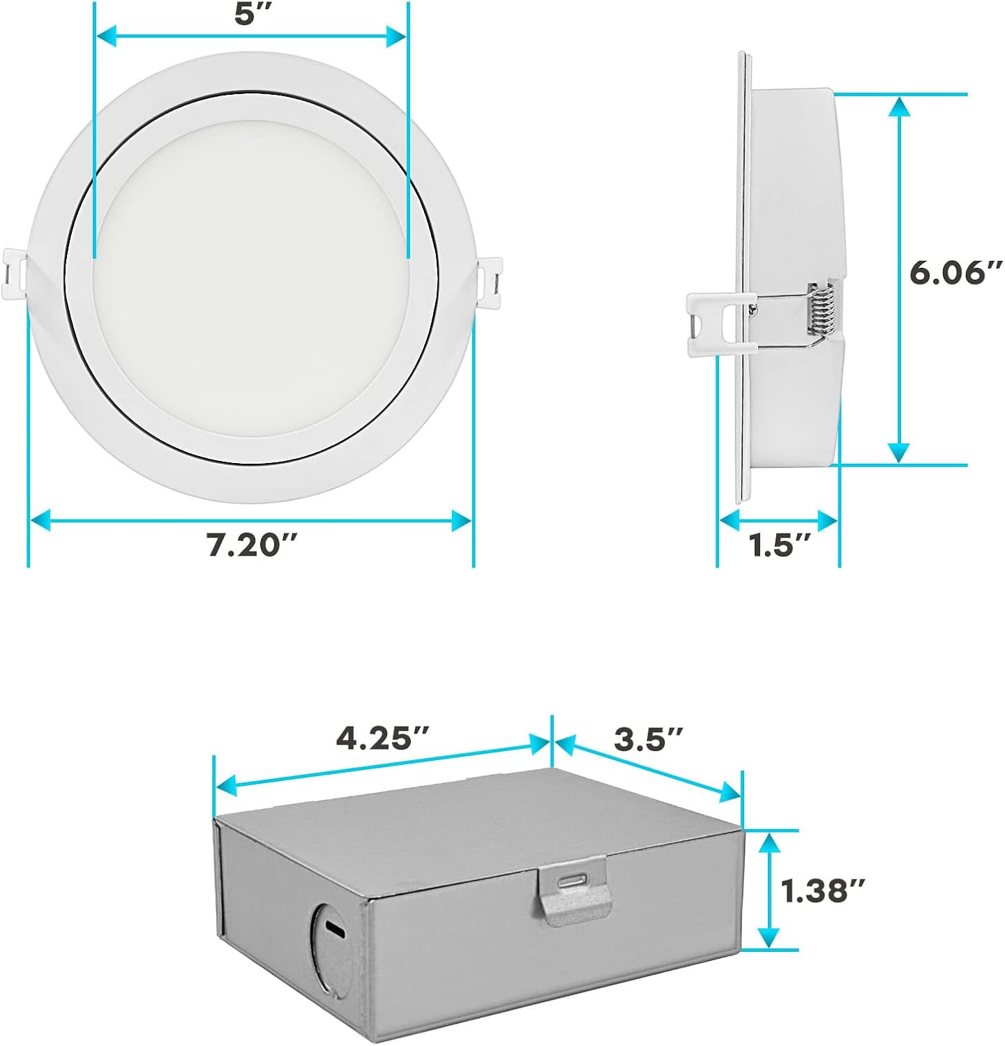 LUXRITE 6 Inch Gimbal LED Recessed Lighting, 5 Color Selectable 2700K-5000K, 1400 Lumens, Adjustable Swivel Downlight, Dimmable, 15W, Wet Rated, IC