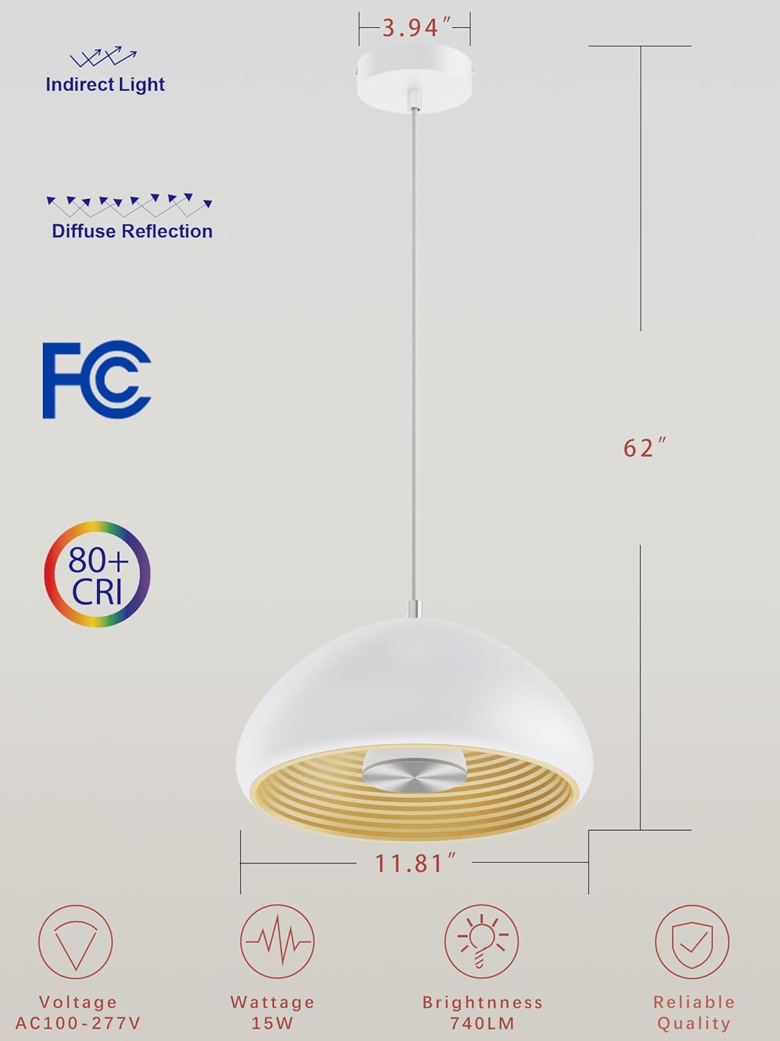 AKIHE Dining Room Pendant Light,Pendant Light,LED White Modern Pendant Light,120V,15W,2450K.CRI80,FCC,Hardwired,Suitable for Kitchen Island,Dining Ro