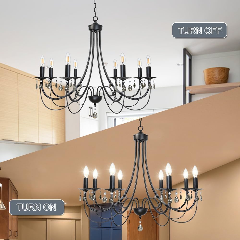 TODOLUZ 8-Lights Farmhouse Candle Chandeliers, Black Dining Room Pendant Lighting Over Table Ceiling Light Fixtures Hanging for Kitchen Island Foyer